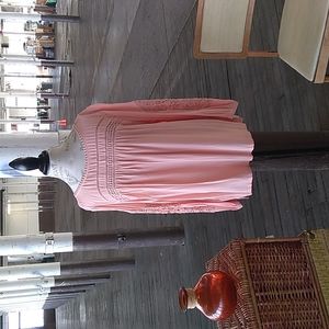 LOFT pink blouse with lacy embroidery on sleeves and chest